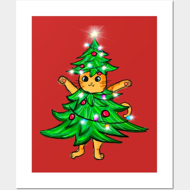 Cat Christmas Tree Wall Art by Teewyld